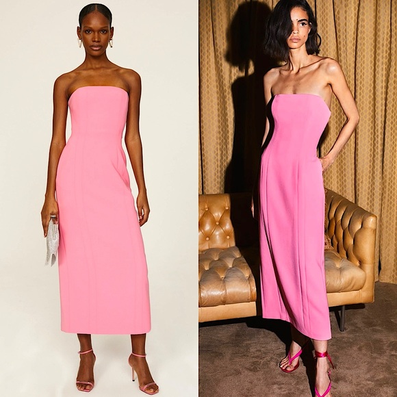 A.L.C. Dresses & Skirts - ALC Strapless Bubblegum Pink Crepe Cady Back Slit Fitted Sheath Midi Dress 6